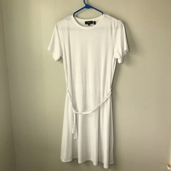 Theory cotton modal white tshirt dress drawstring elastic waist knee length M - Picture 1 of 9
